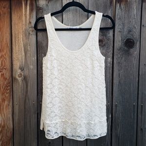 See By Chloe Cream Lace Front Ruffle Hem Top